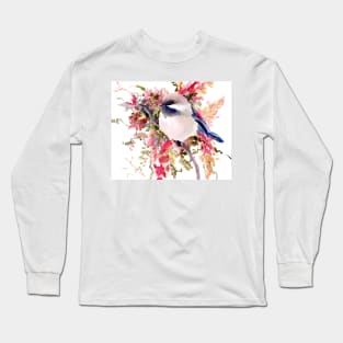 Chickadee and Flowers Long Sleeve T-Shirt